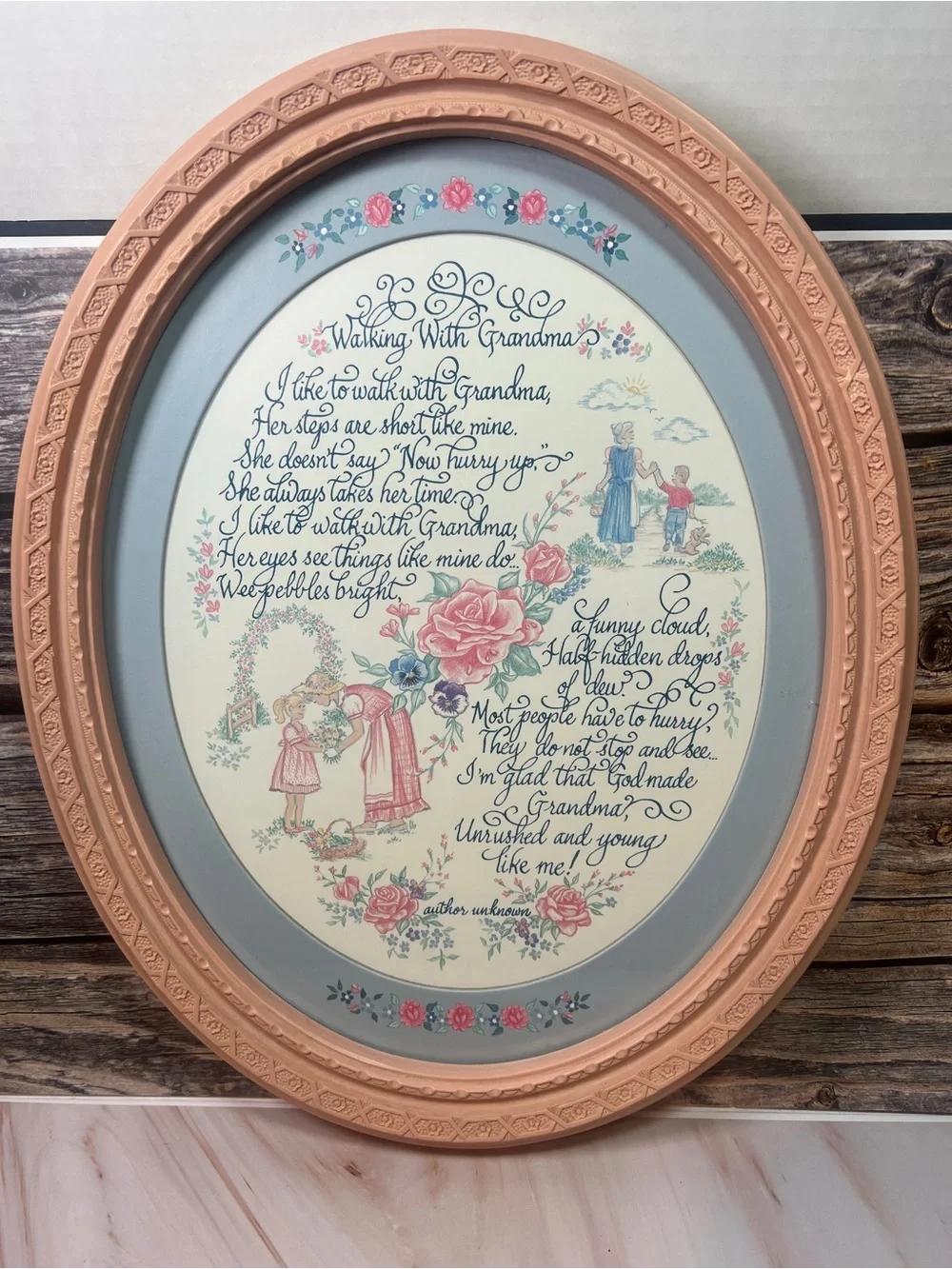 Vintage Home Interiors Walking With Grandma Oval Framed Wall Art
